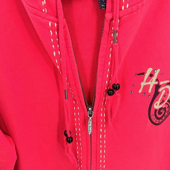 Harley Davidson Women's Red Zip Hoodie with Bling & Flames  Size XL - Picture 5 of 15